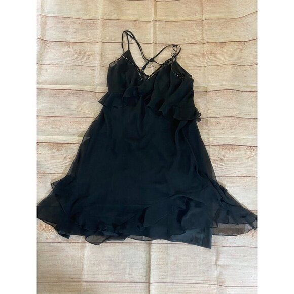 Victoria Secret Women's Black Chiffon Ruffle Slip Dress W/Attached Slip - XL - Picture 4 of 12
